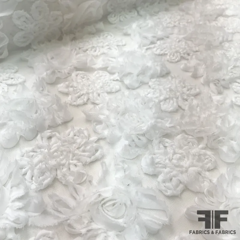 3D Floral Embroidered Netting - White