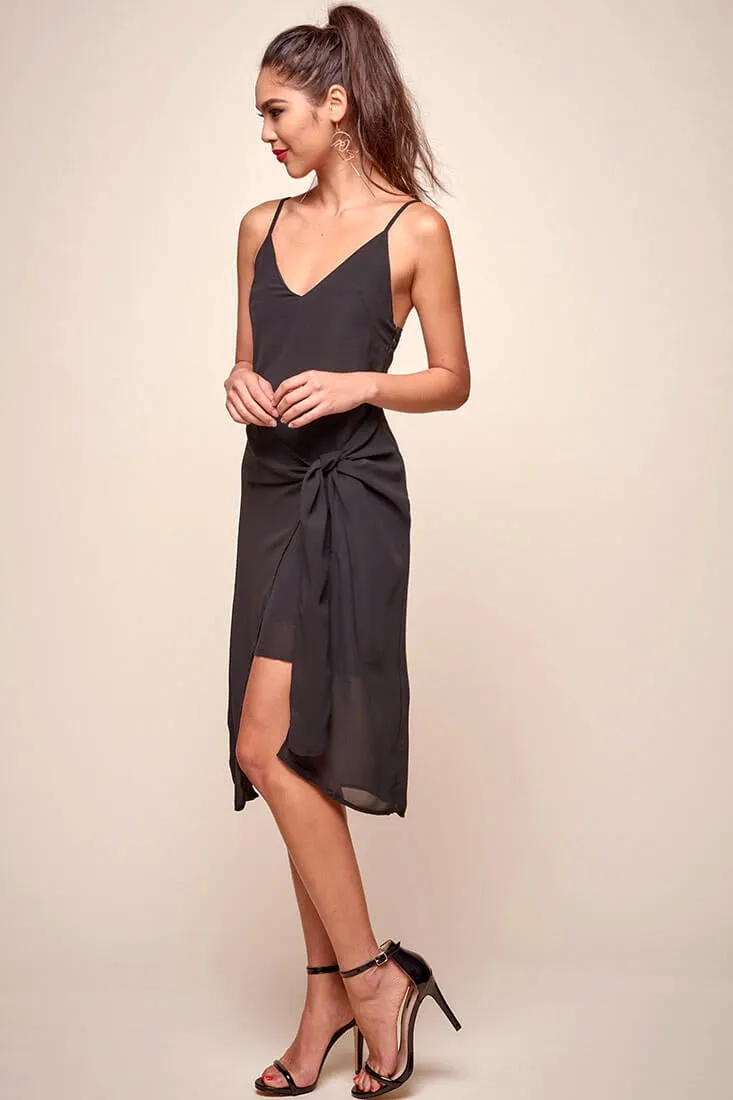 Allyson Waist Tie Slip Dress Black