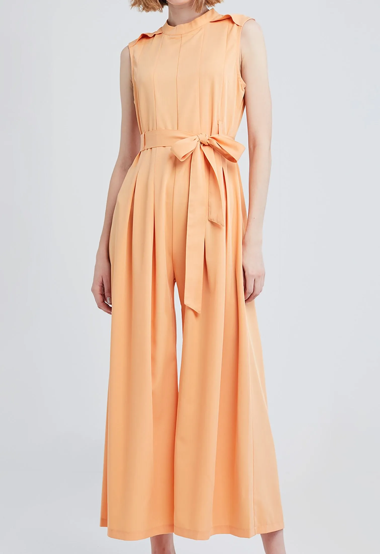 Belted Pleat Wide Leg Jumpsuit