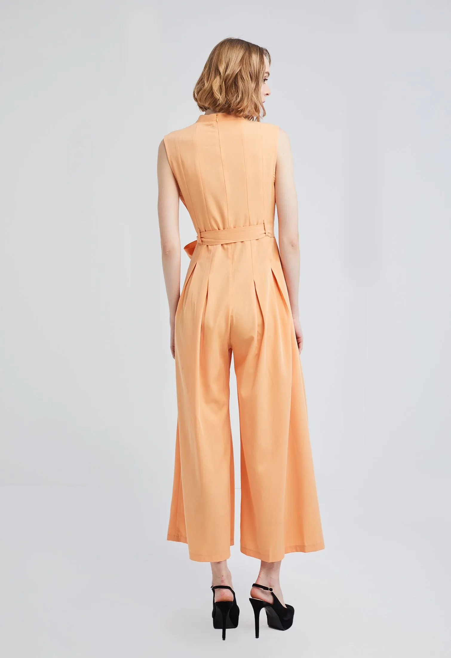 Belted Pleat Wide Leg Jumpsuit