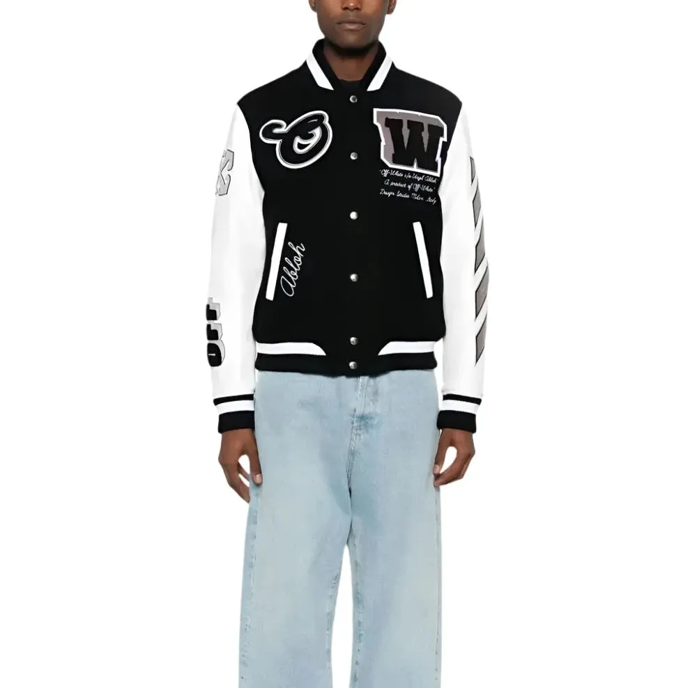 Black And White Embroidered Baseball Jacket