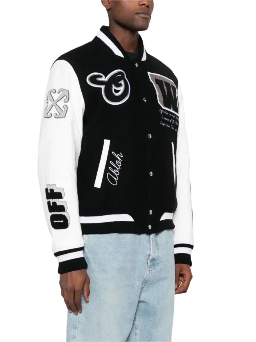 Black And White Embroidered Baseball Jacket