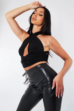 Black Multi Tie Slinky Crop Top - Beeba