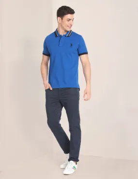 Branded Collar Pique Polo Shirt