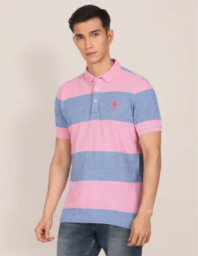 Button Down Collar Striped  Polo Shirt