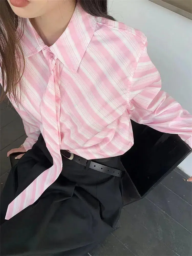 Button-Up Striped Shirt With Striped Tie