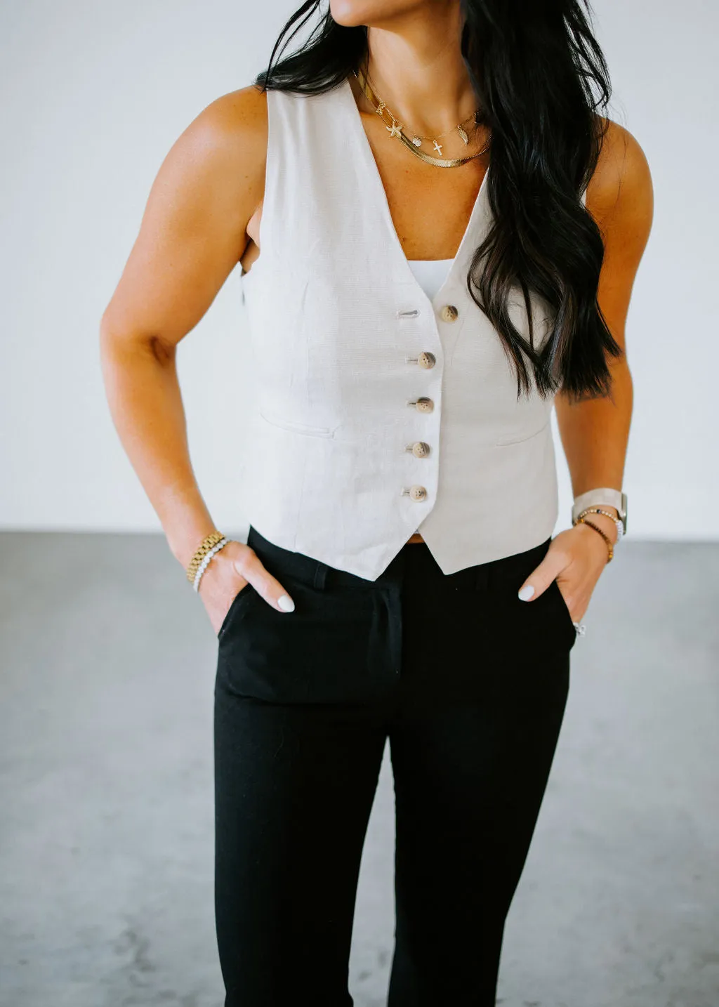 Calissa Linen Crop Vest