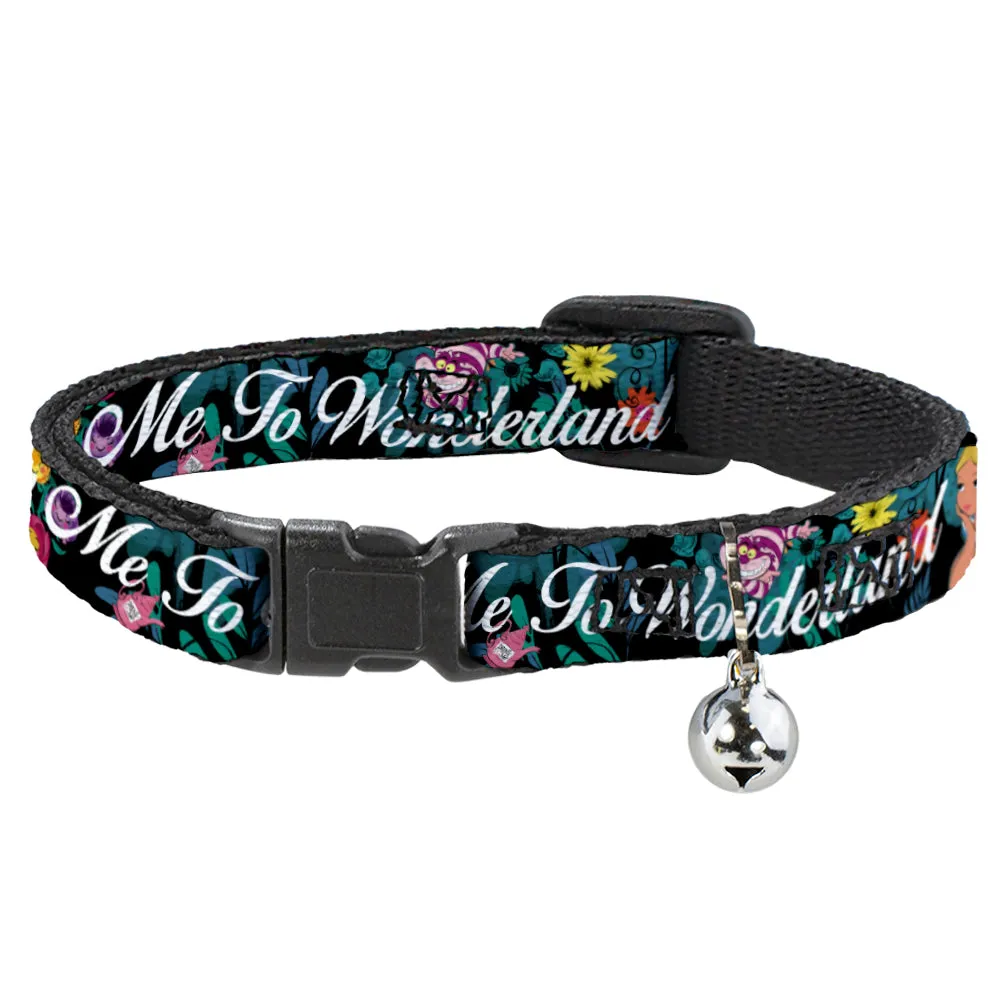 Cat Collar Breakaway - Alice Cheshire Cat Flowers Poses2 FOLLOW ME TO WONDERLAND Black Multi Color White by Buckle-Down