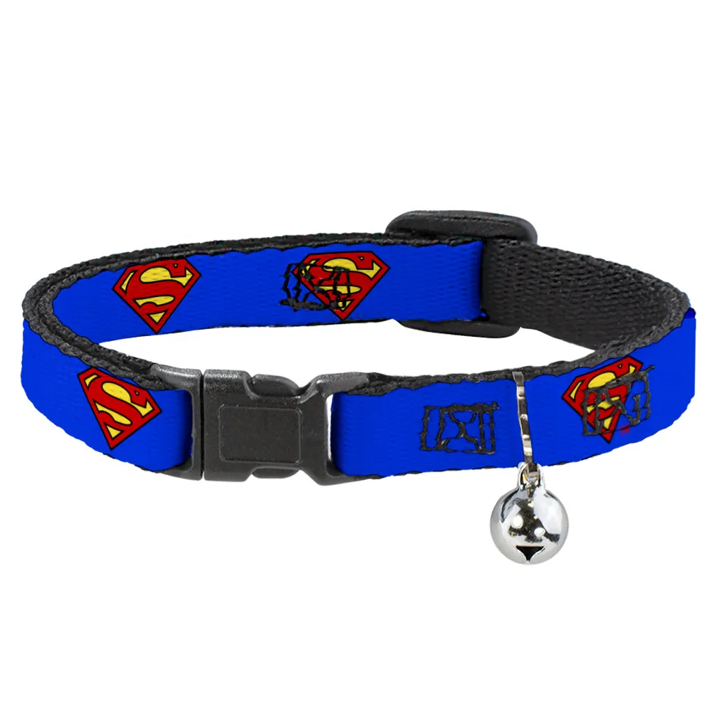 Cat Collar Breakaway - Superman Shield Blue by Buckle-Down