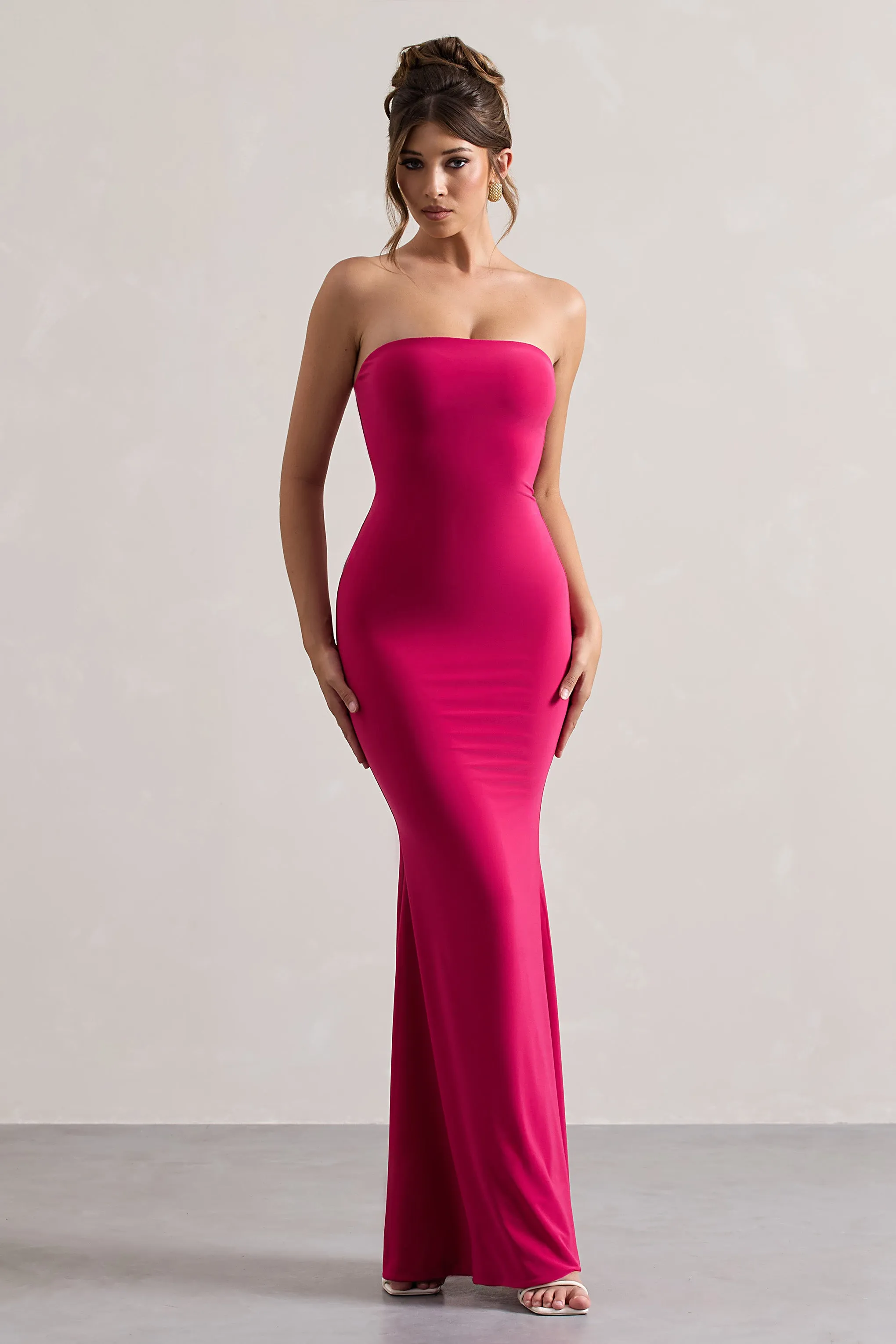 Ceremony | Hot Pink Bandeau Fishtail Maxi Dress