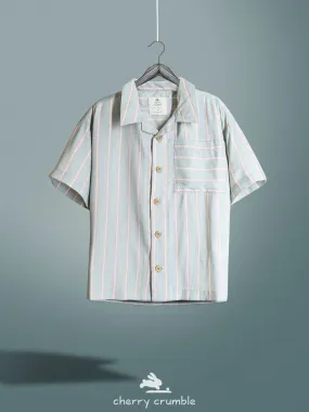 Cherry Crumble Boys Cotton Mint Green Collar Stiper Shirt