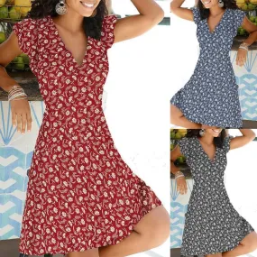 Christmas Gift Vintage Summer Women's Dress  Casual Plus Size Elegant Boho Beach Dot Floral Print Dresses Ladies Sundress Robe Femme