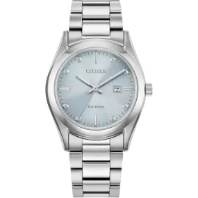 Citizen Eco Drive Ladies Diamond Steel Watch - Blue Dial EW2700-54L