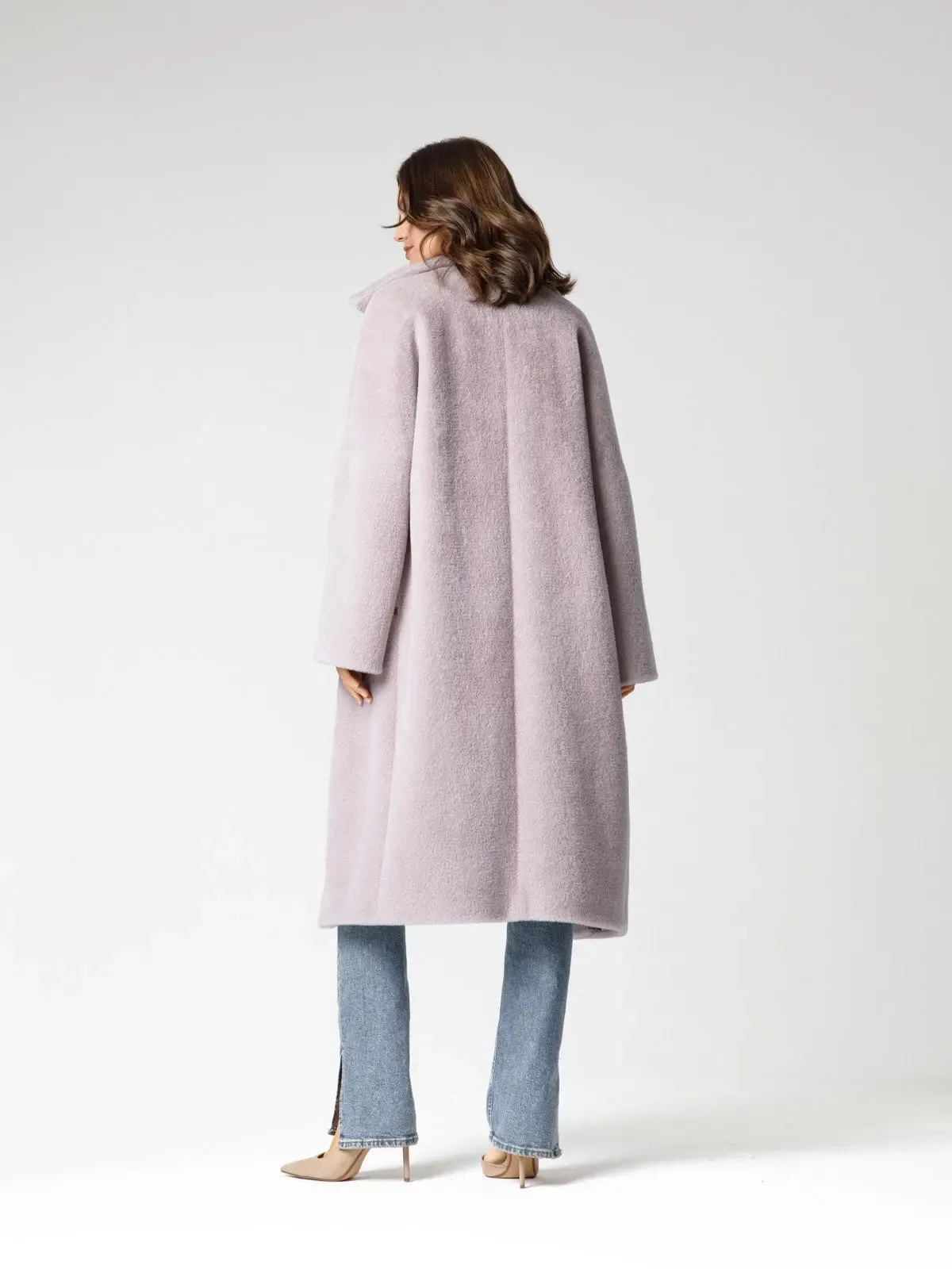 Coat in smooth eco-fur with turn-down collar