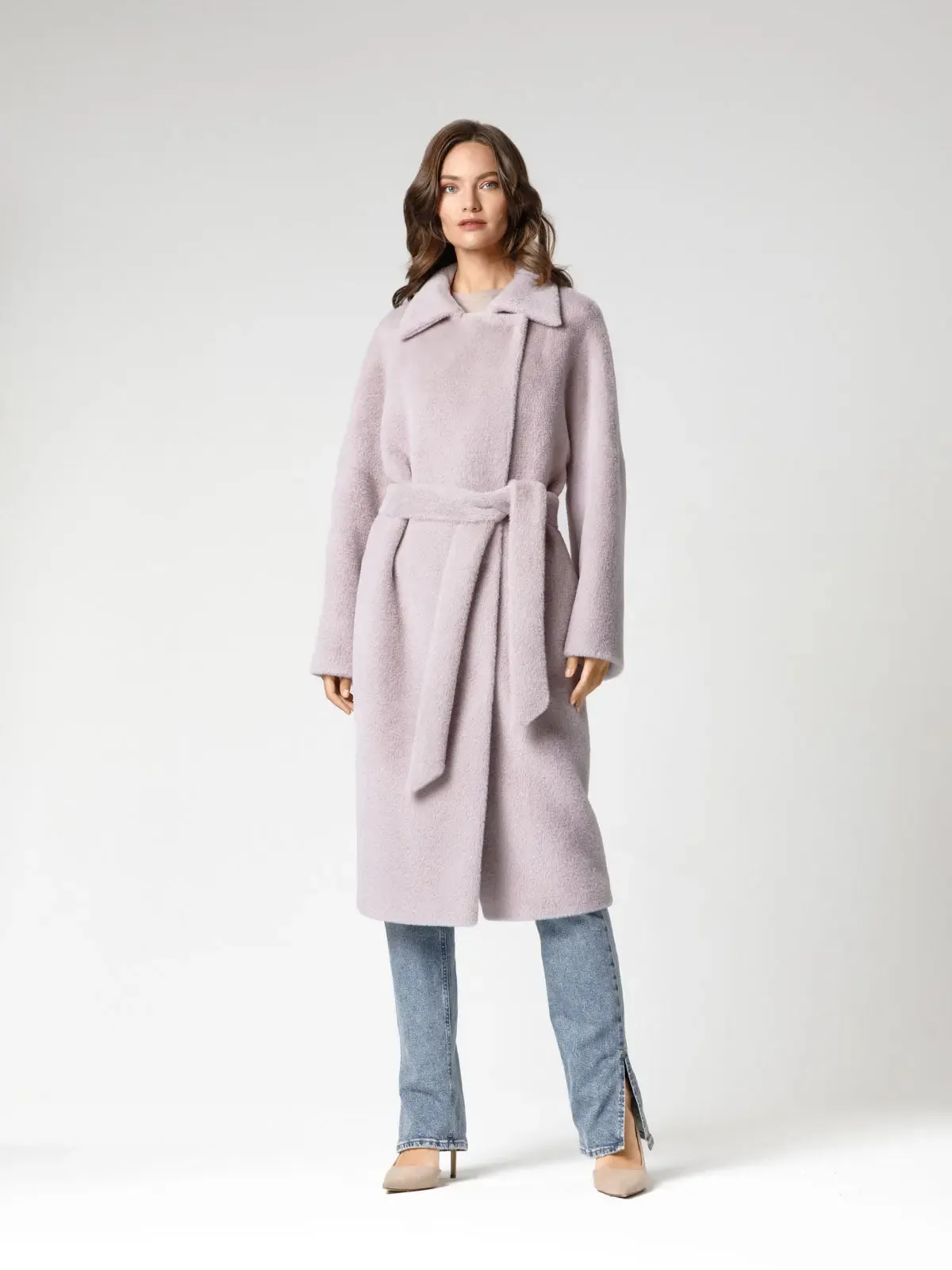 Coat in smooth eco-fur with turn-down collar