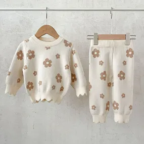 Daisy Knit & Pants Set - Brown & Cream