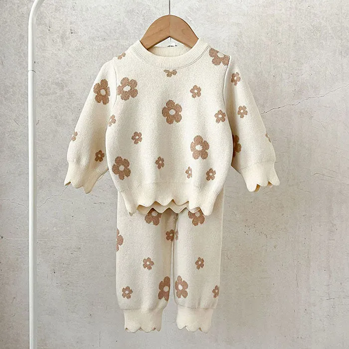 Daisy Knit & Pants Set - Brown & Cream