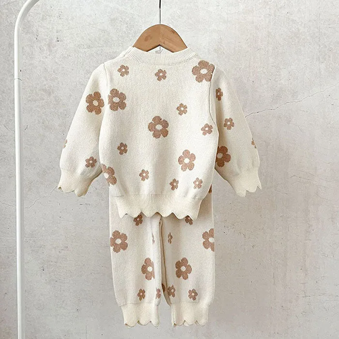 Daisy Knit & Pants Set - Brown & Cream