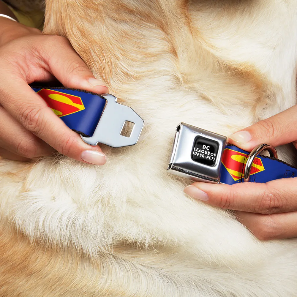 DC LEAGUE OF SUPER-PETS Logo Full Color Black/White Seatbelt Buckle Collar - DC League of Super-Pets Superman Shield Logo Blue/Red/Yellow by Buckle-Down