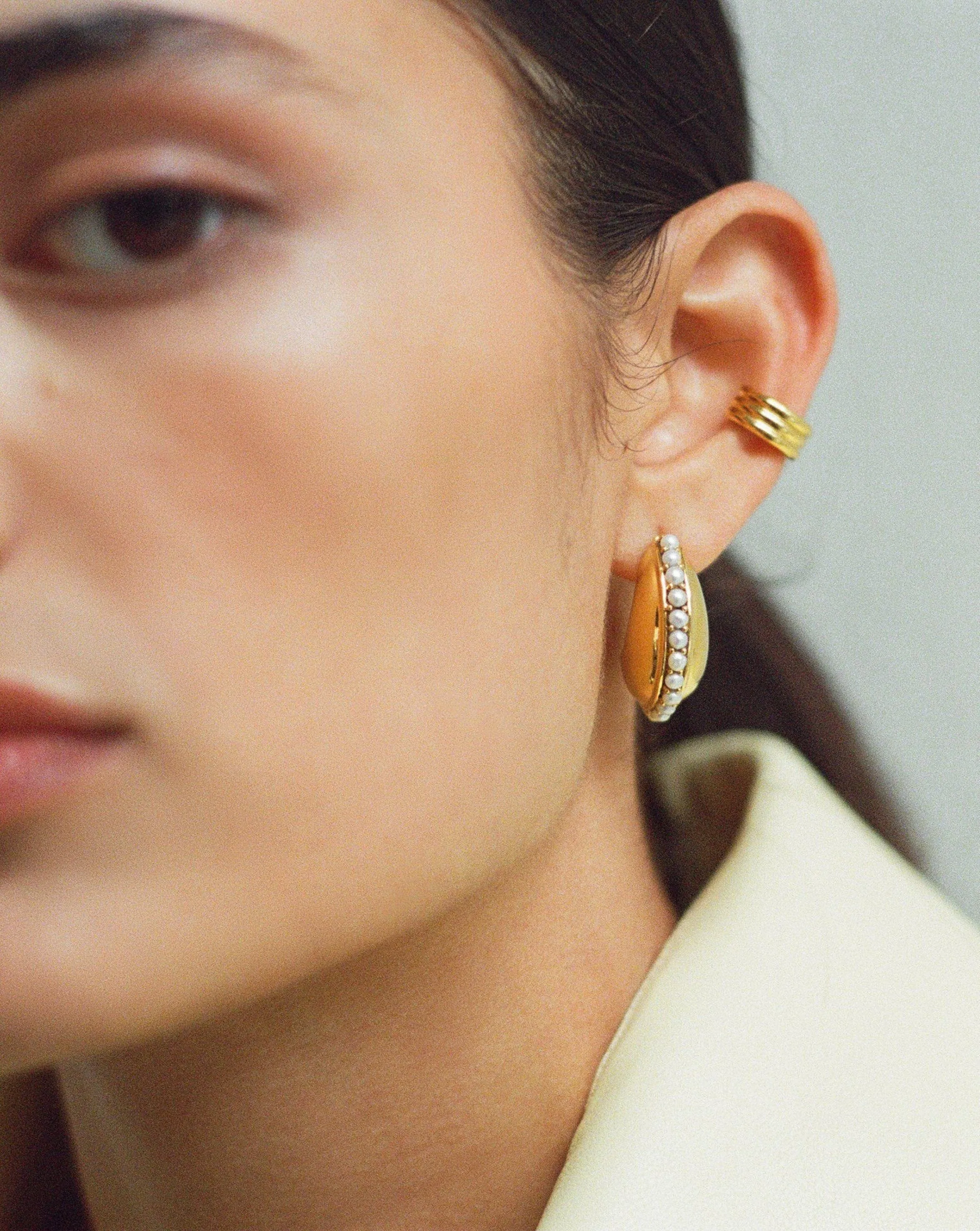 Dome Gemstone Hoop Earrings | 18ct Gold Plated/Pearl