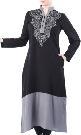 Embroidered Color Block Kurti Kaftan