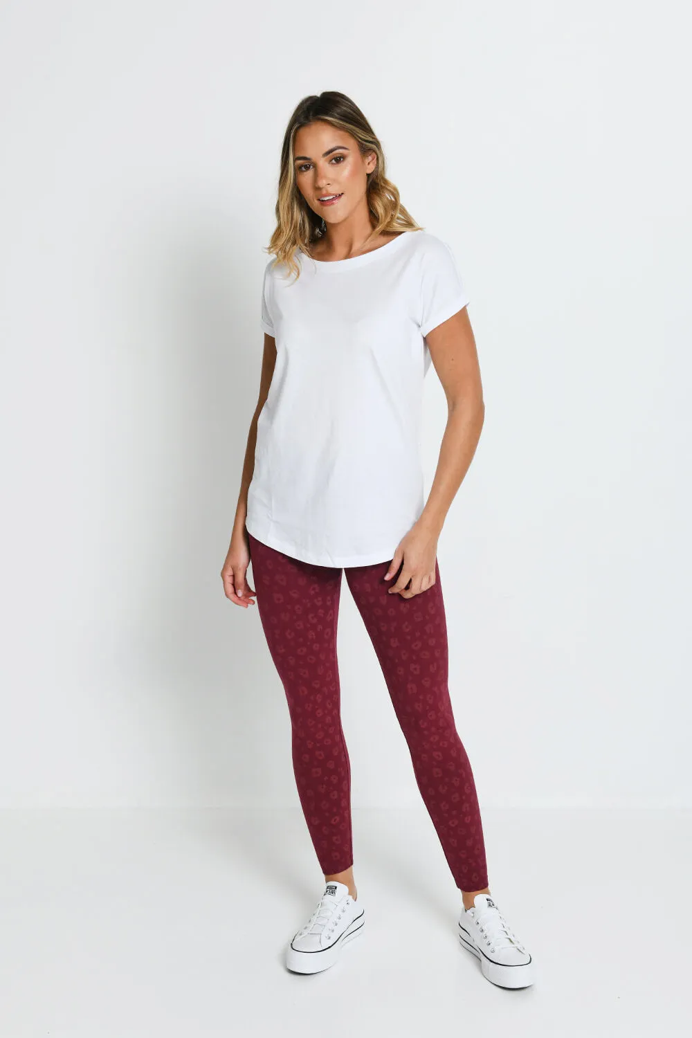 Everyday High Waisted Leggings - Burgundy Animal Print