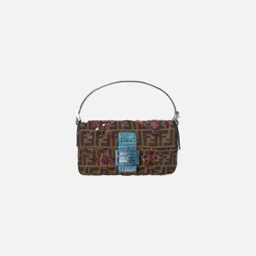 Fendi Lizard Embroidered Zucca Baguette - Blue