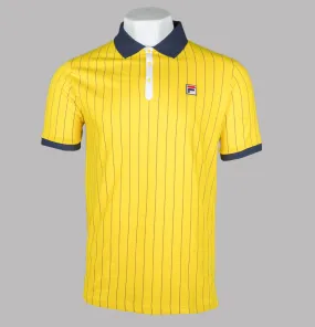 Fila Vintage BB1 Classic Striped Polo Shirt High Visability Yellow/Fila Navy/White