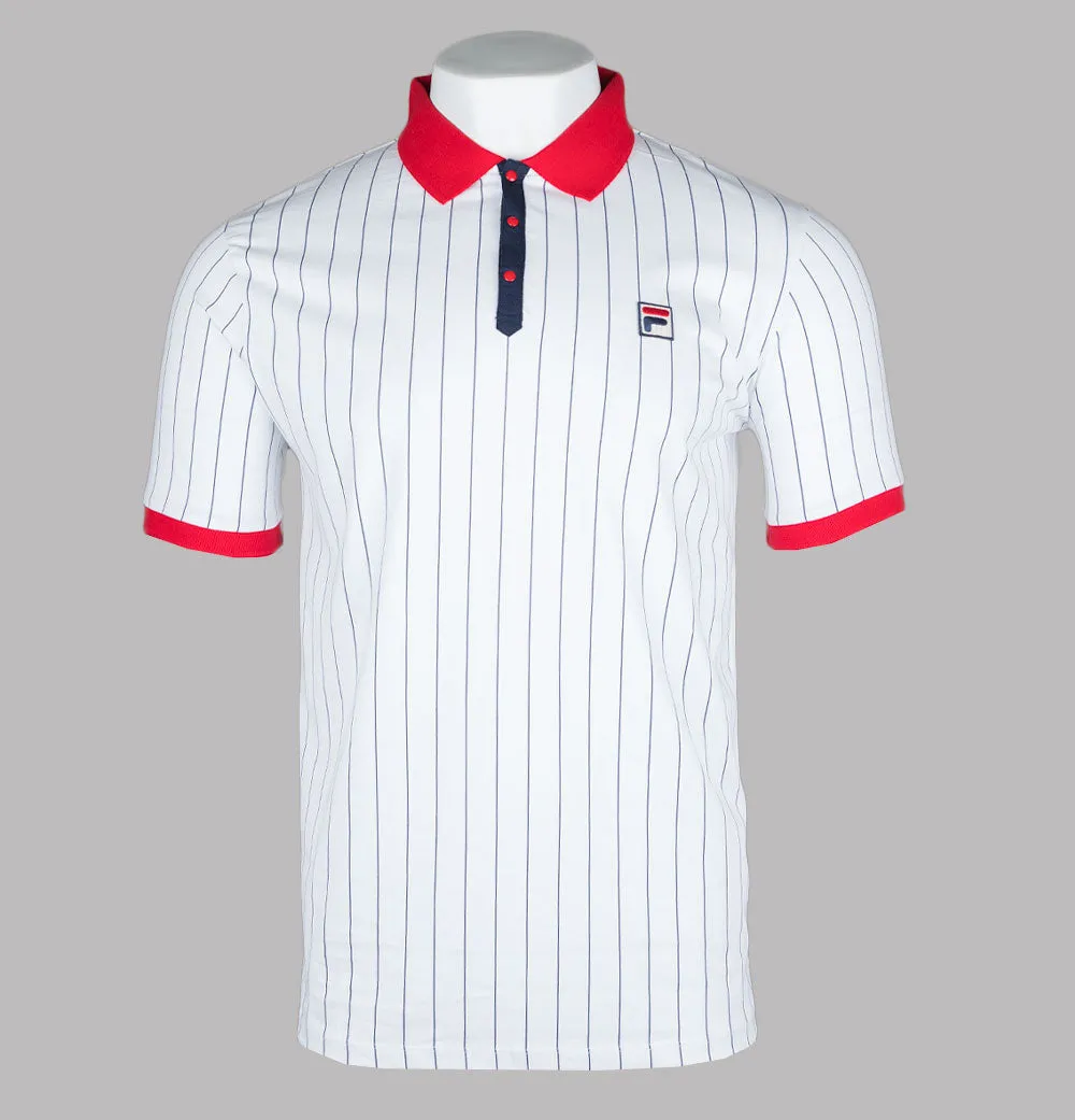 Fila Vintage BB1 Classic Striped Polo Shirt White/Fila Red/Fila Navy