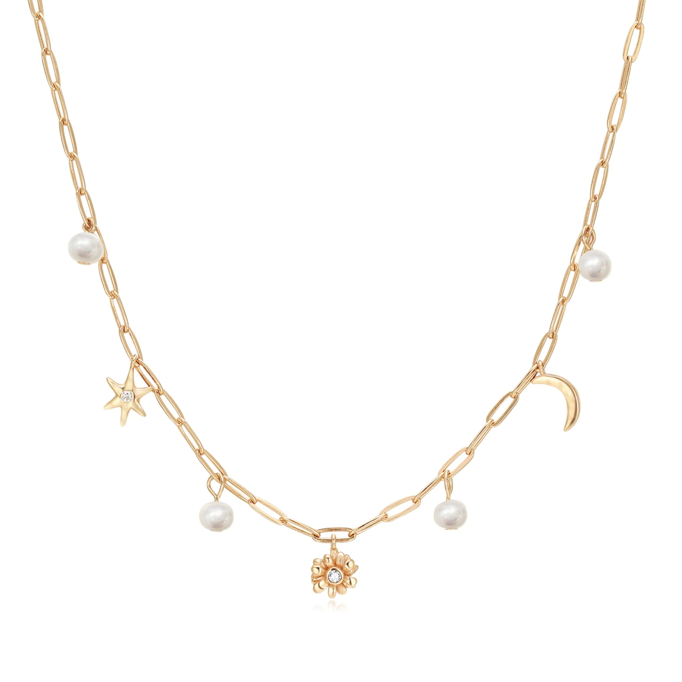 Freshwater Pearl Moon & Star Gold Choker - Daisy