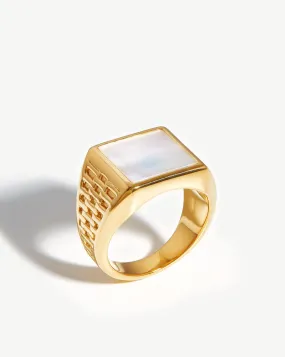 Fused Woven Gemstone Square Signet Ring | 18ct Gold Vermeil/Mother of Pearl