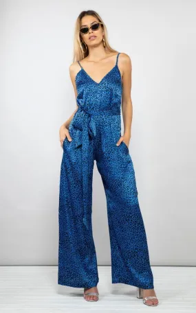 Gabriella Jumpsuit In Blue Ditzy Leopard