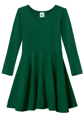 Girls Soft Cotton Jersey Long Sleeve Twirly Dress | Forest Green