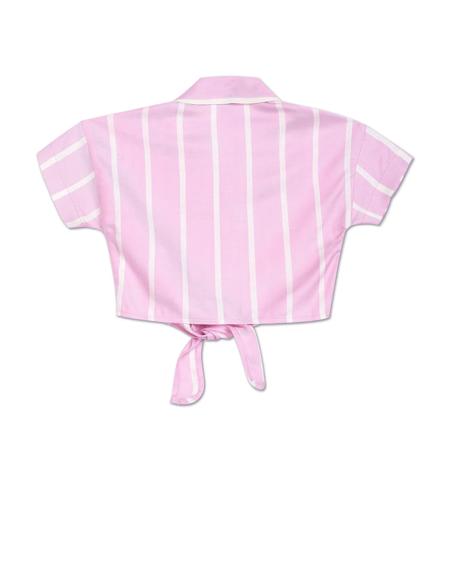 Girls Vertical Stripe Notch Collar Top