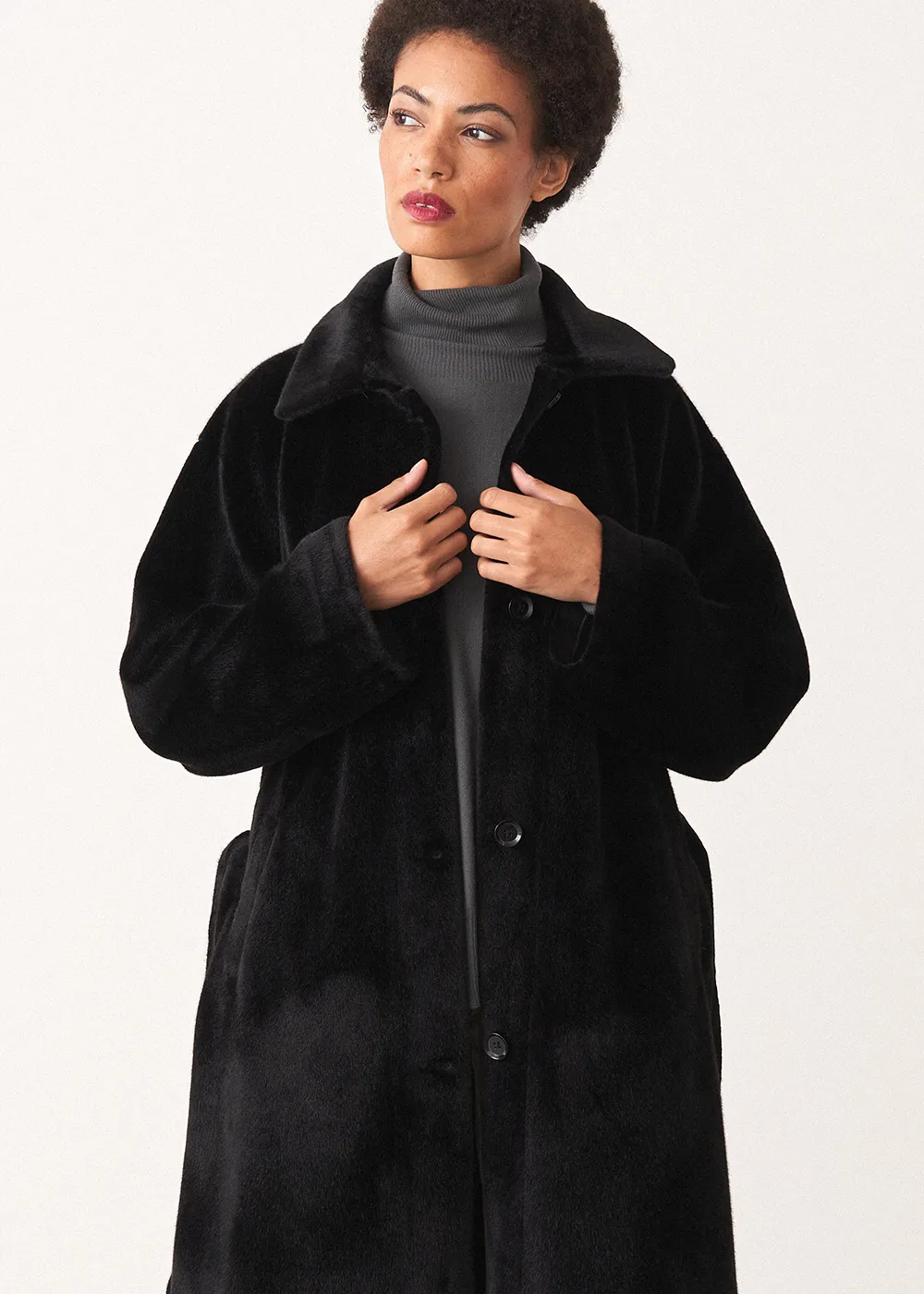 HARPER FAUX FUR COAT - BLACK