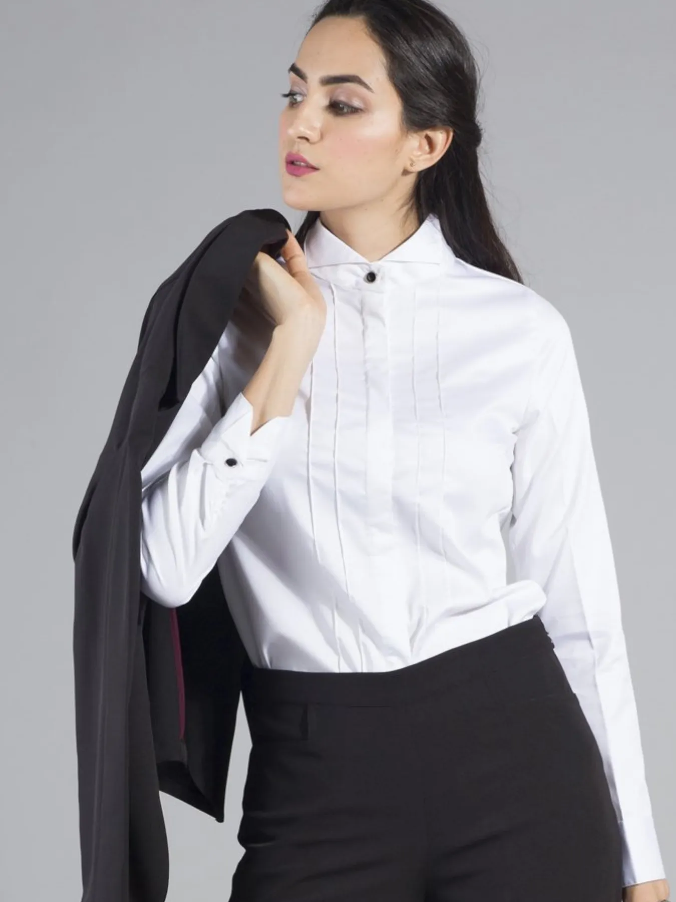 High Collar Tuxedo Shirt - White