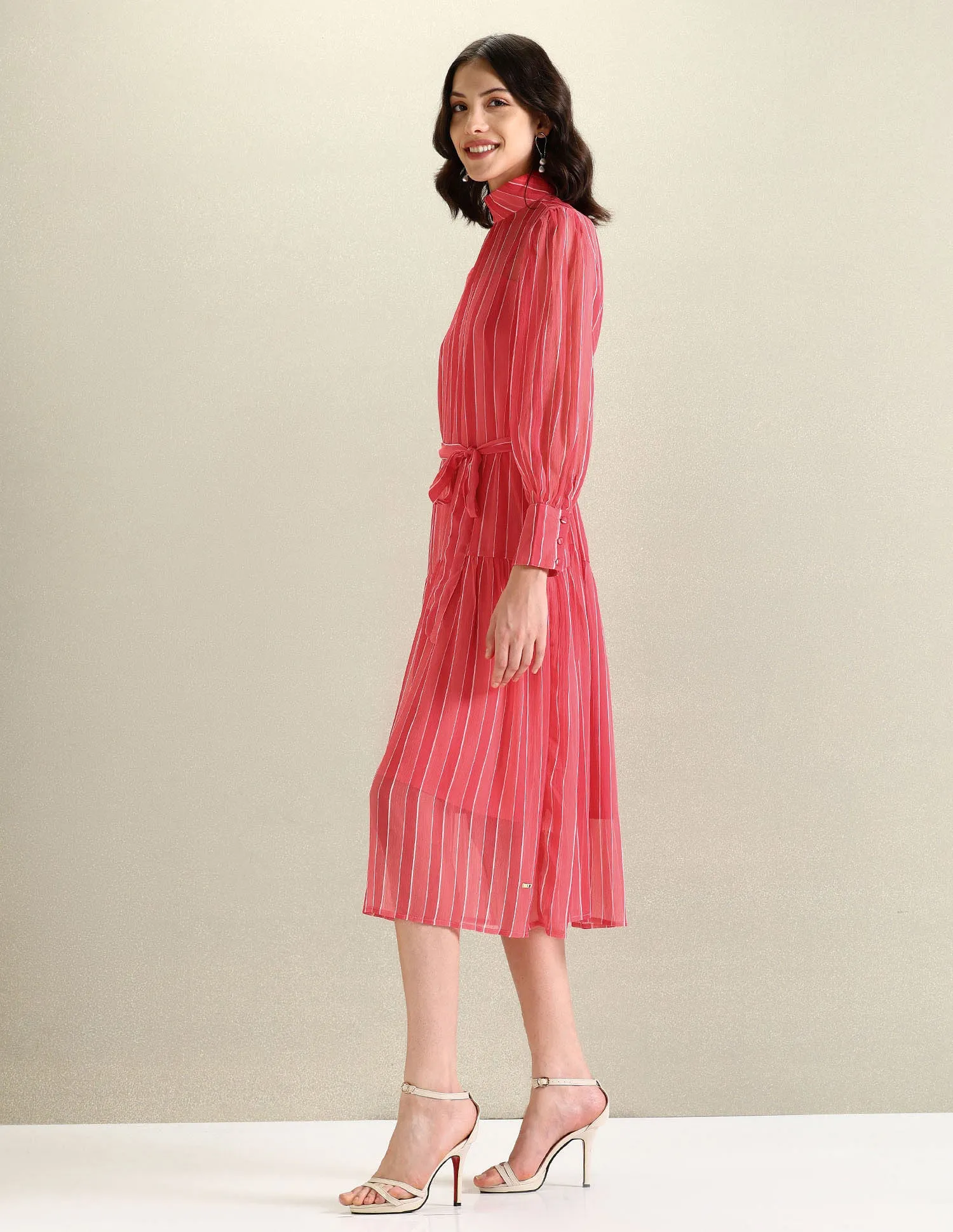 High Neck Vertical Stripe Dress