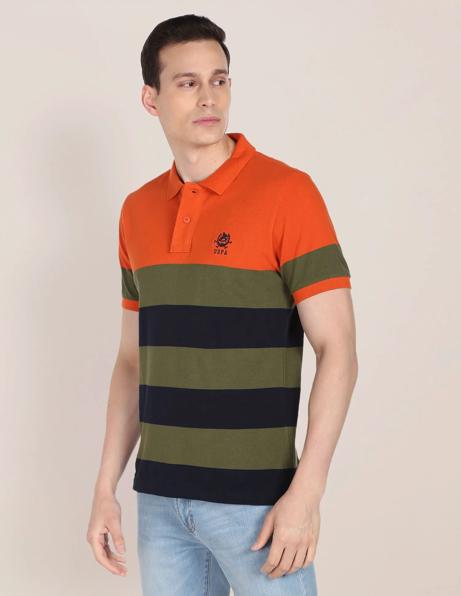 Horizontal Stripe Cotton Polo Shirt