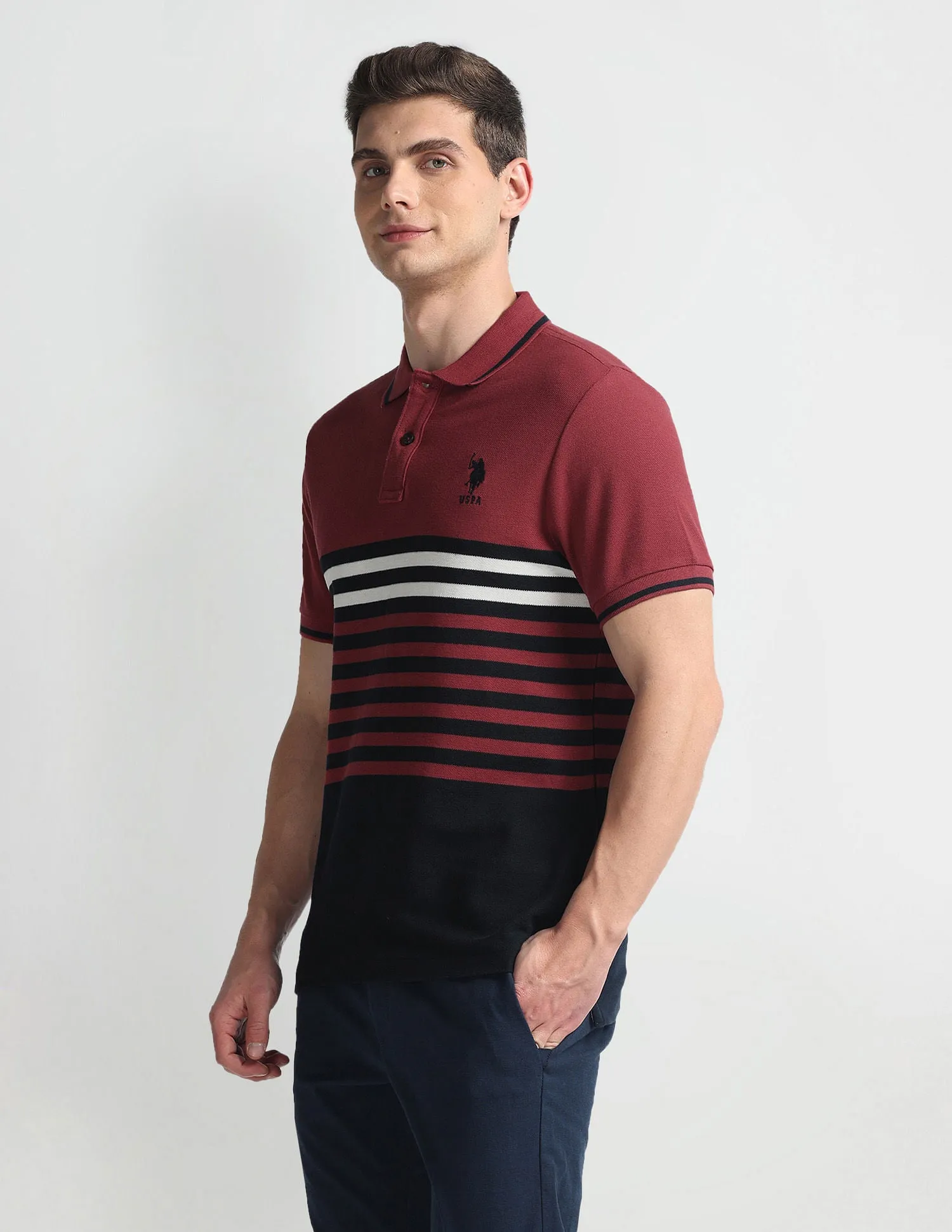 Horizontal Stripe Pique Polo Shirt