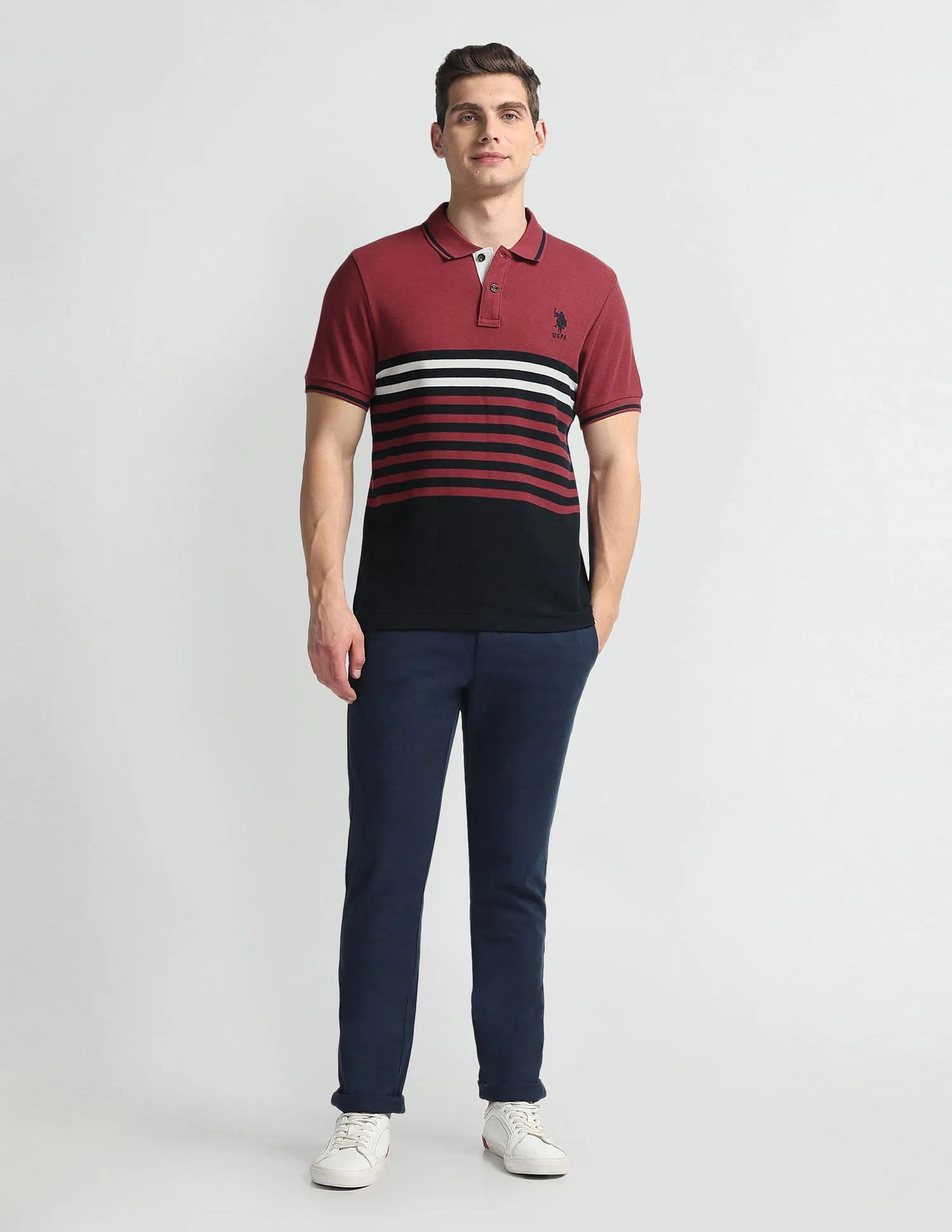 Horizontal Stripe Pique Polo Shirt