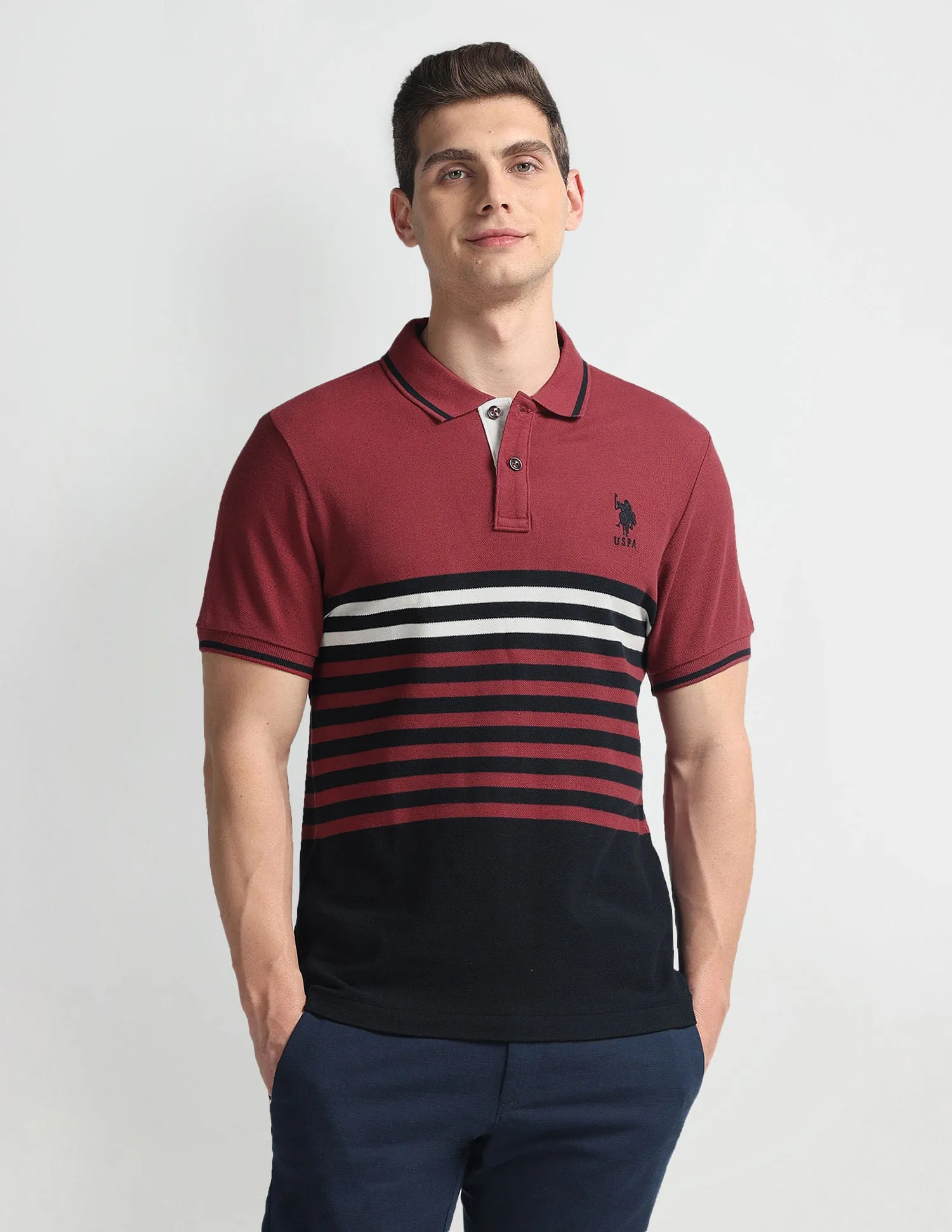 Horizontal Stripe Pique Polo Shirt