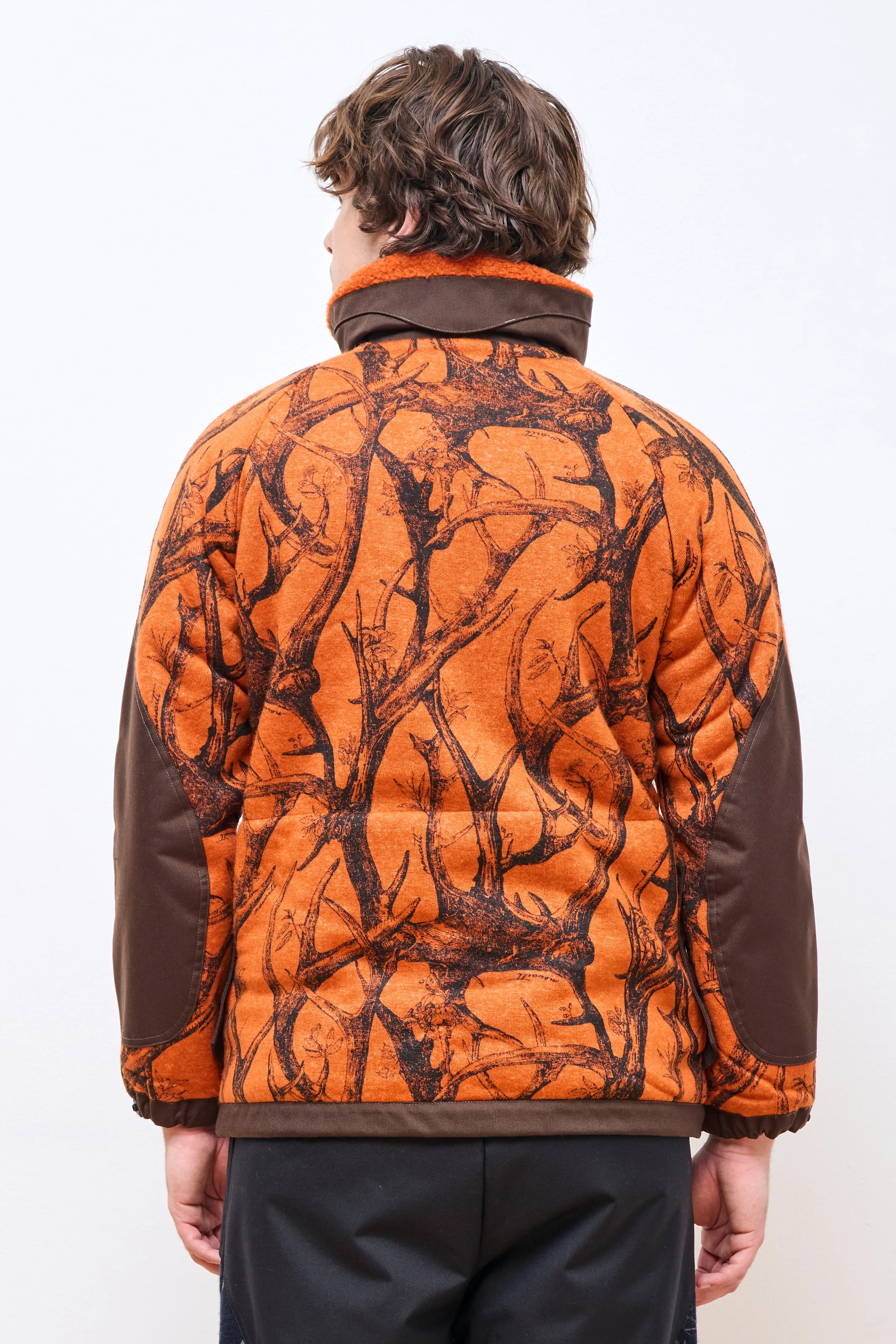 Horn Tree Print Wool Boa Jacket Orange