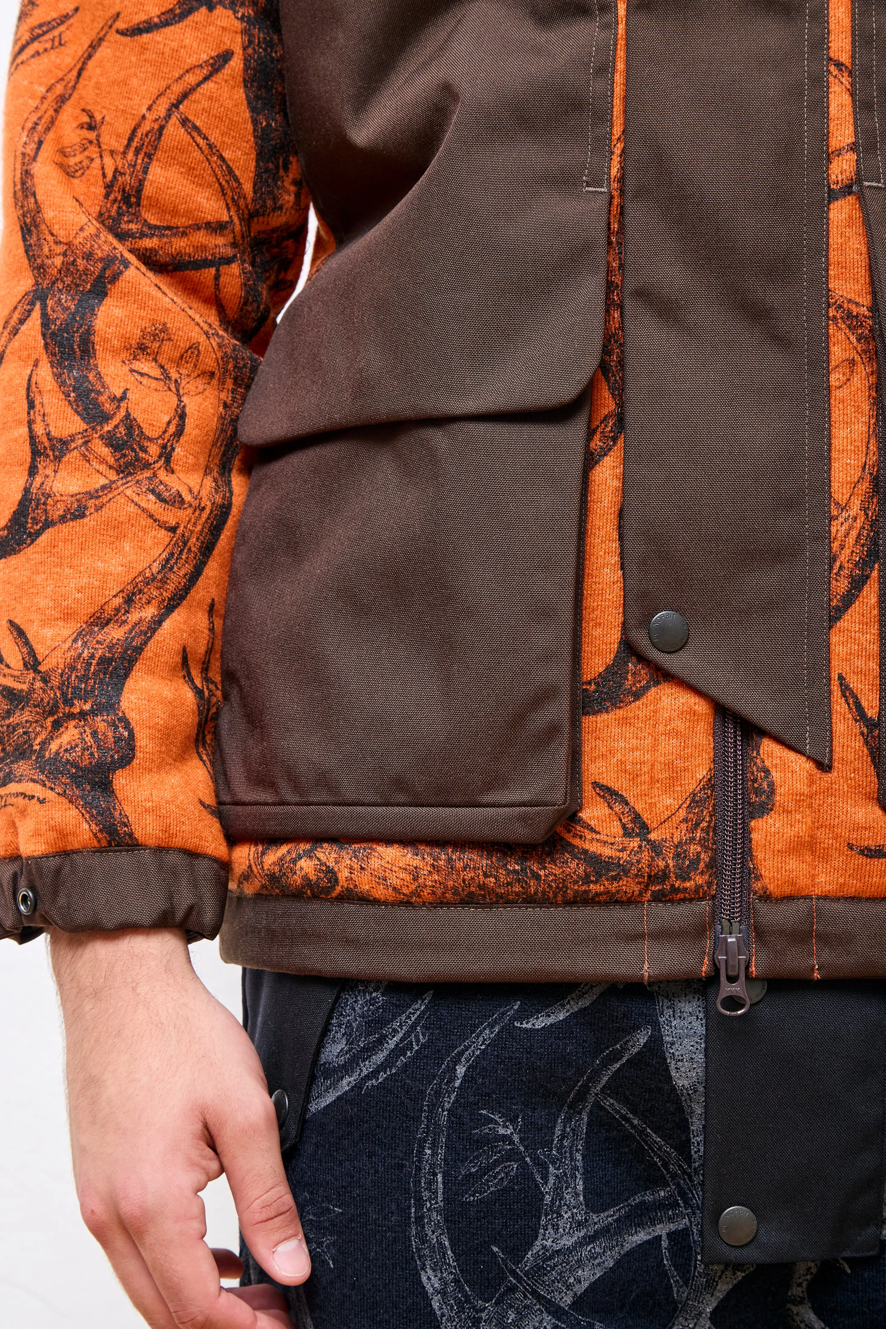 Horn Tree Print Wool Boa Jacket Orange