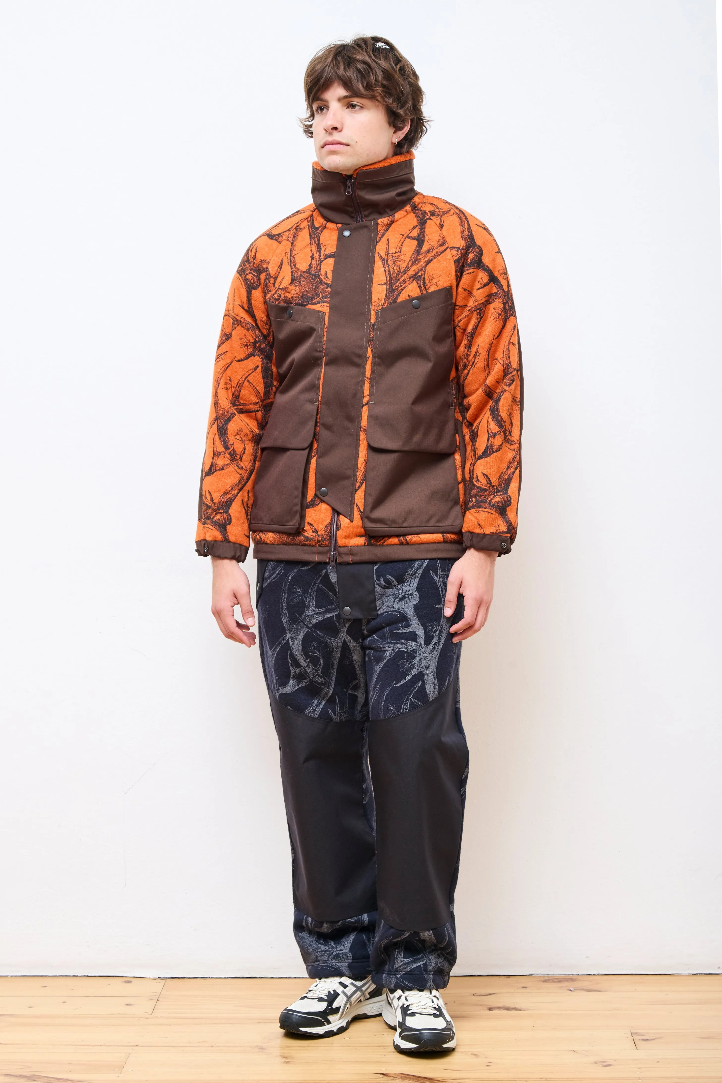 Horn Tree Print Wool Boa Jacket Orange