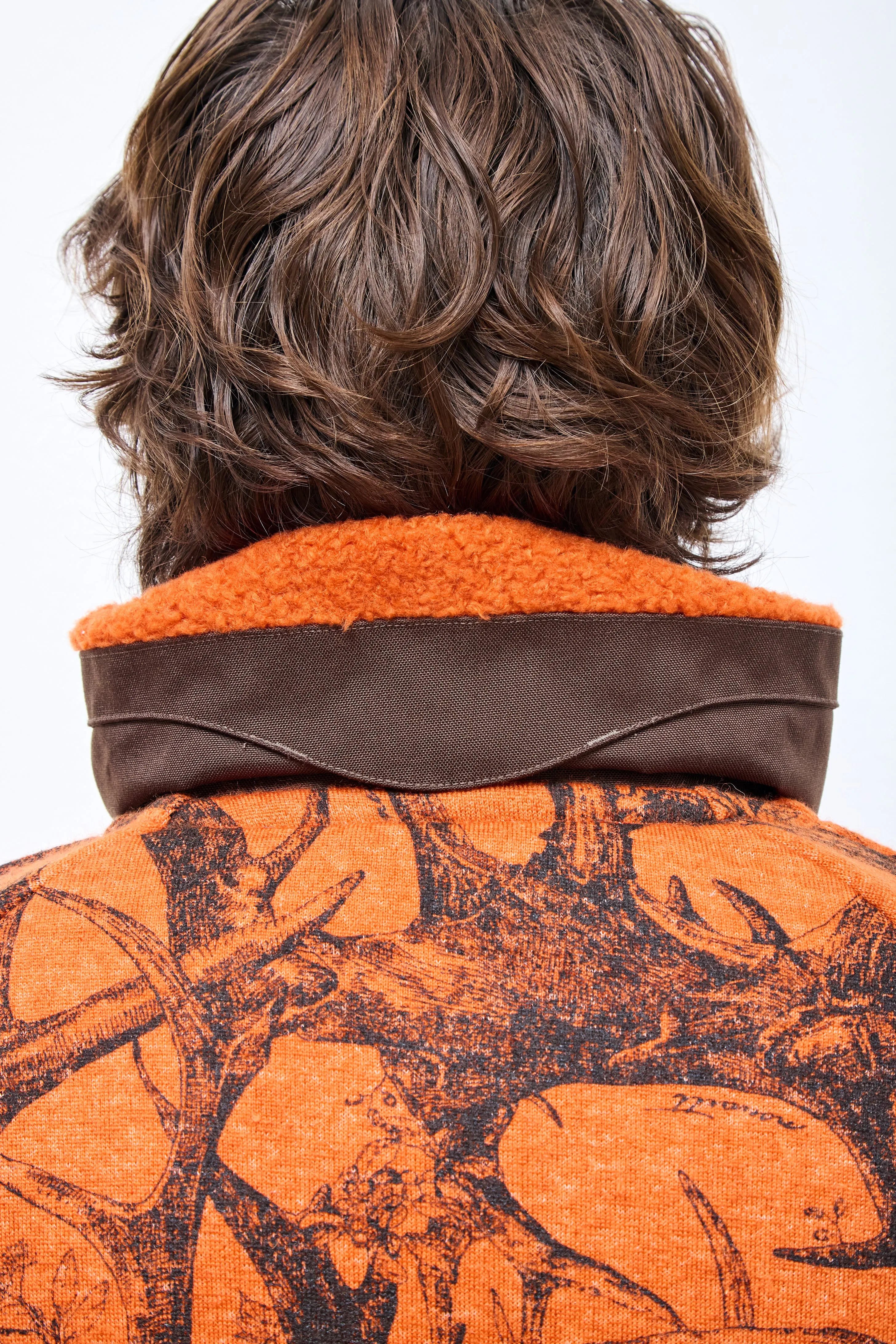 Horn Tree Print Wool Boa Jacket Orange