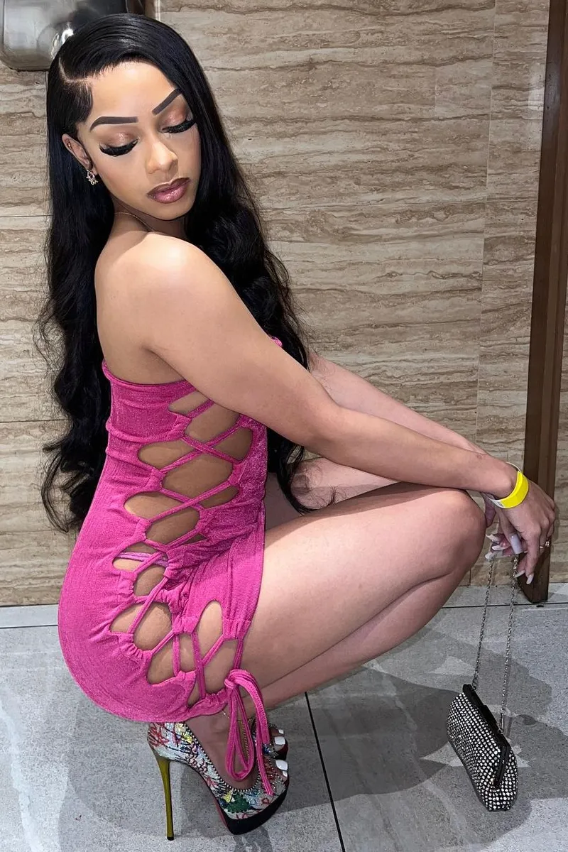 Hot Pink Lace Up Side Acetate Slinky Mini Dress - Alexis