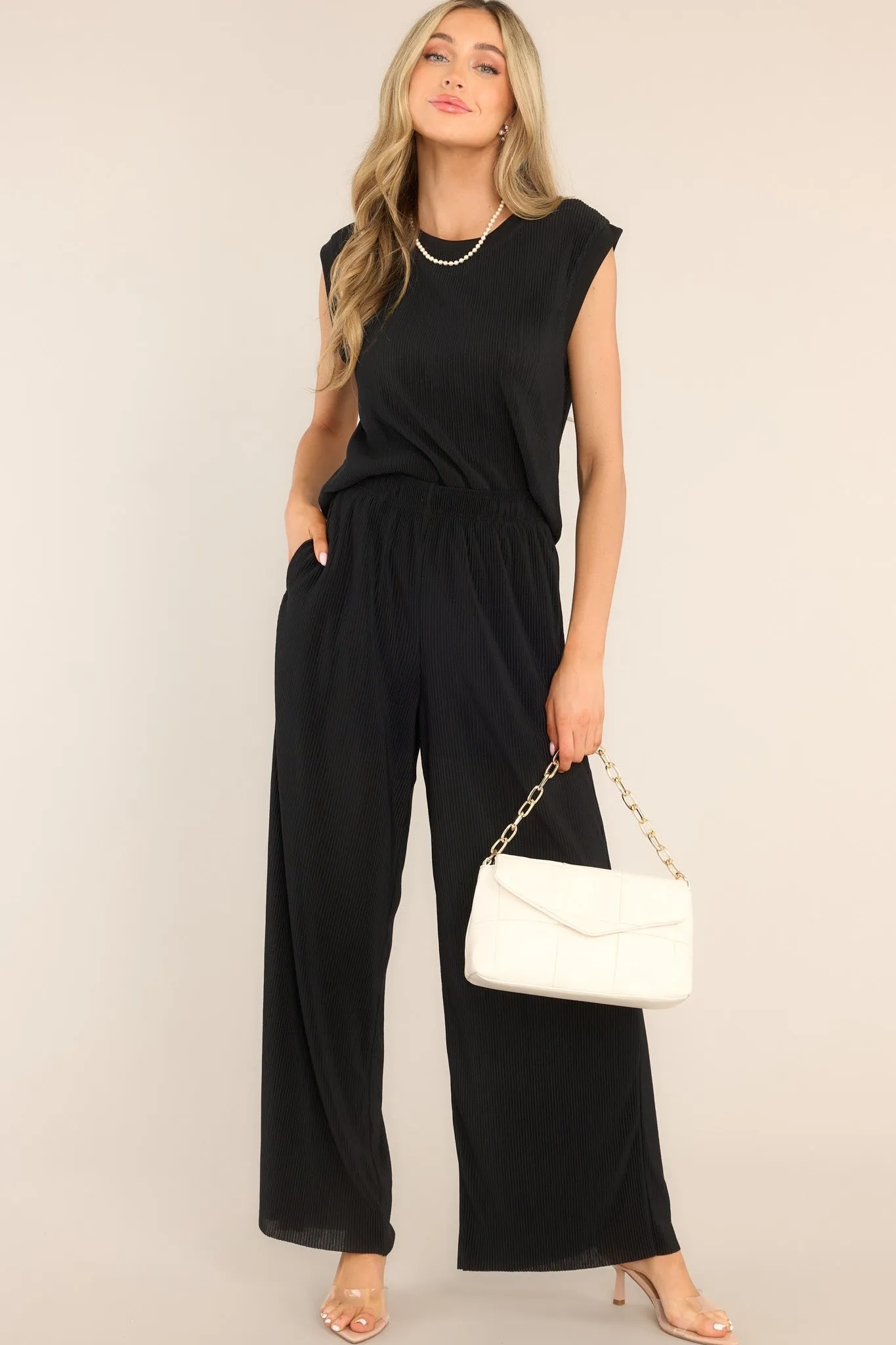 It's Your Life Black Ribbed Wide Leg Pants