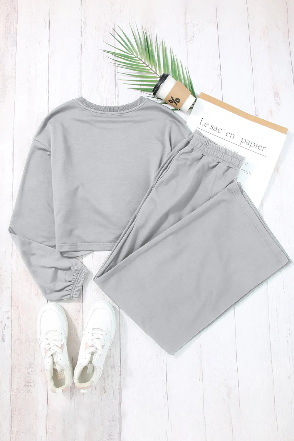 Light Grey Criss Cross Crop Top and Pants Loungewear Set