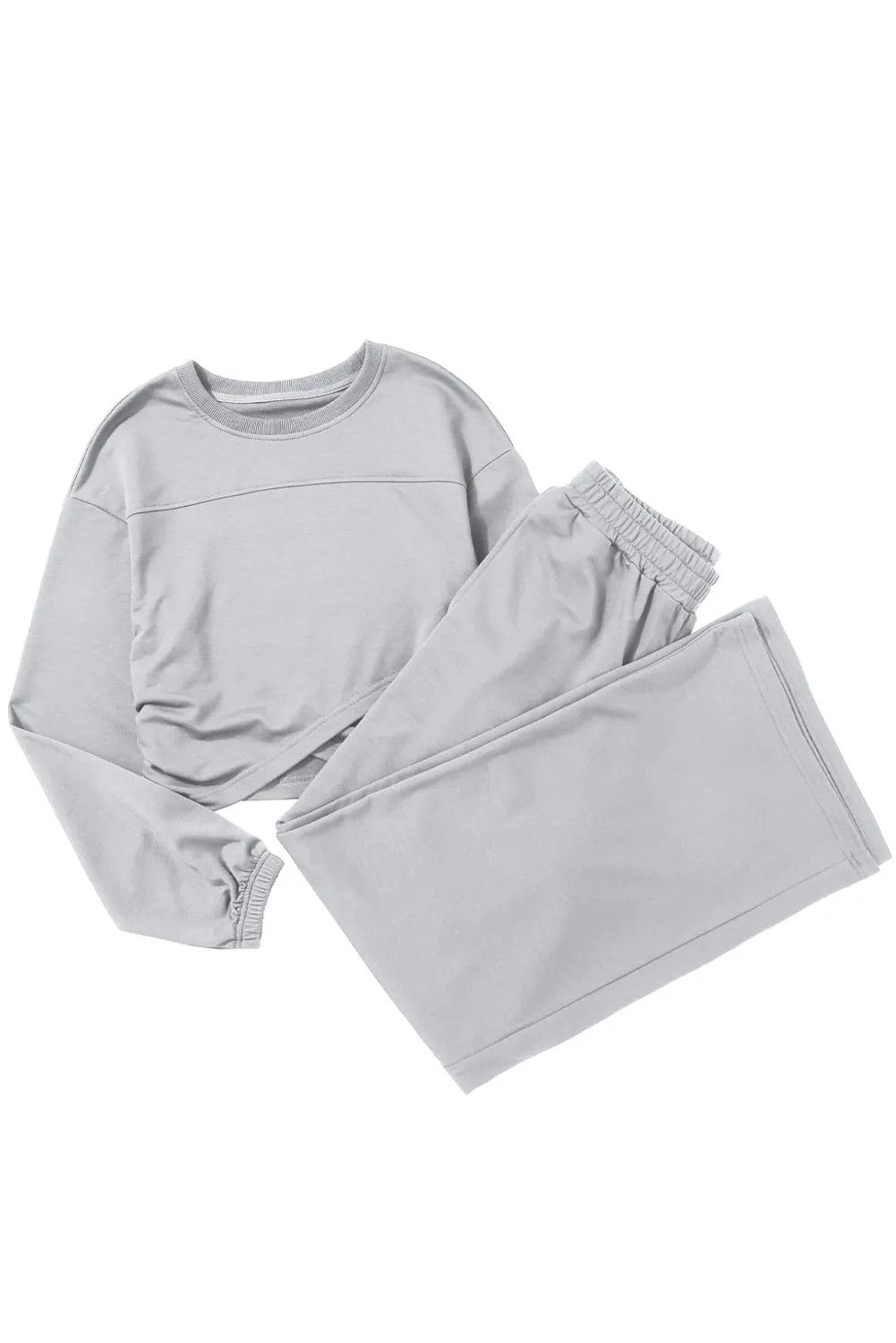 Light Grey Criss Cross Crop Top and Pants Loungewear Set