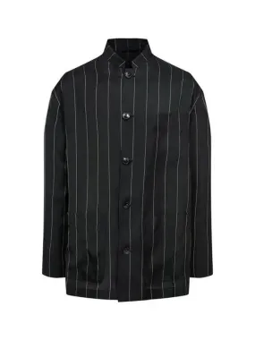 Men s Striped Stand Collar Jacket Black